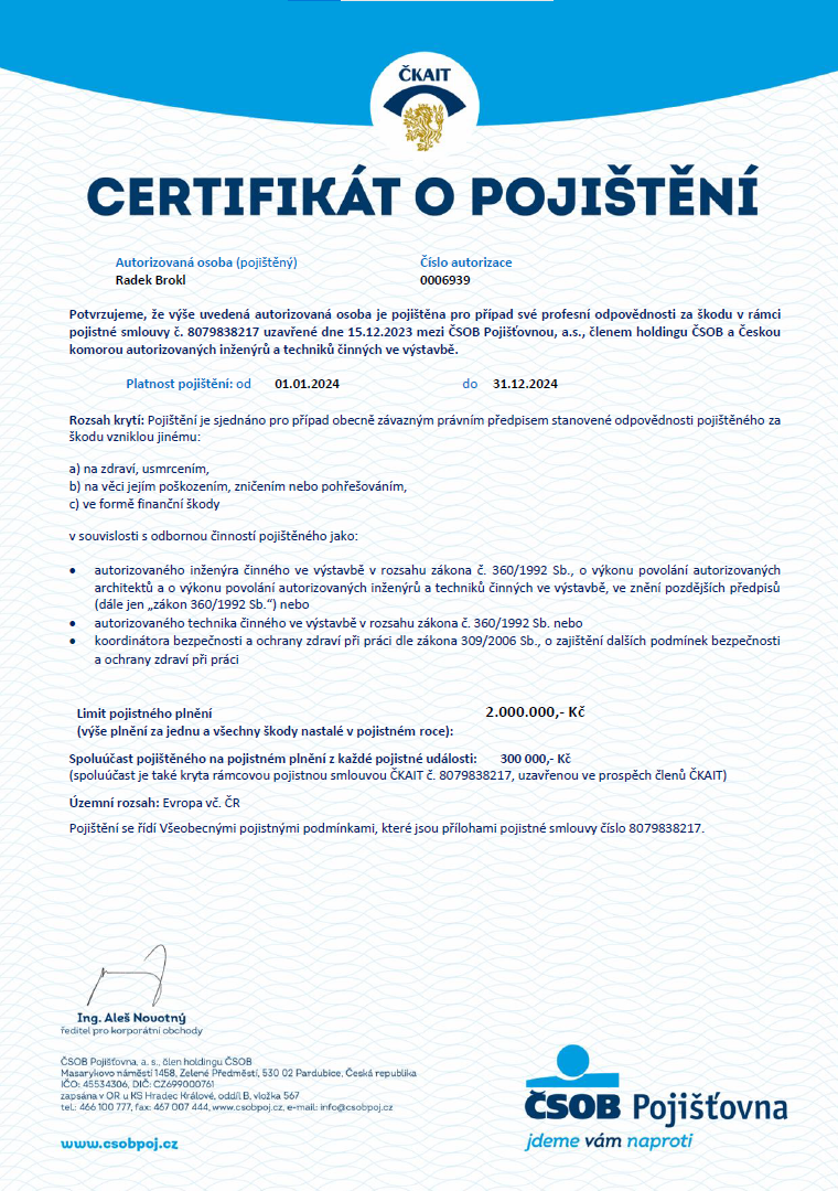 Certifikat Pojištění AO 2024